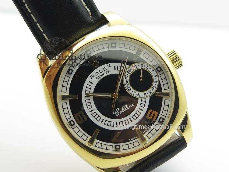 On Strap Black And Dial Numeral Date Leather A2824 Markers YG Cellini Brown Stick 0731